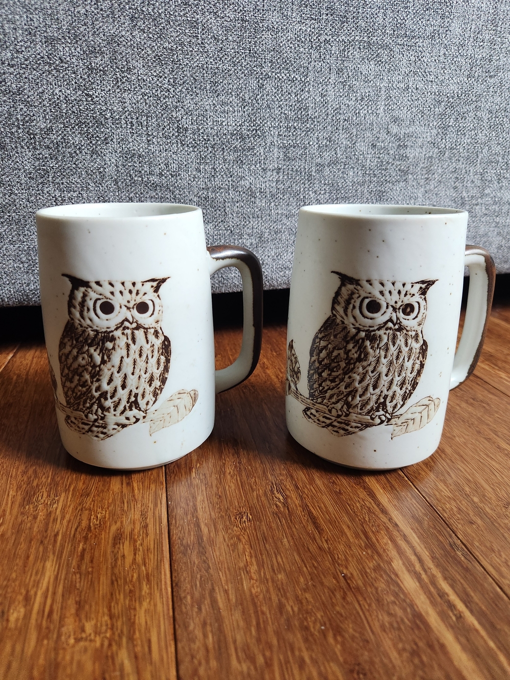 Set Of 2 Vintage Retro MCM Otagiri Speckled Owl Animal Coffee Mug Cup